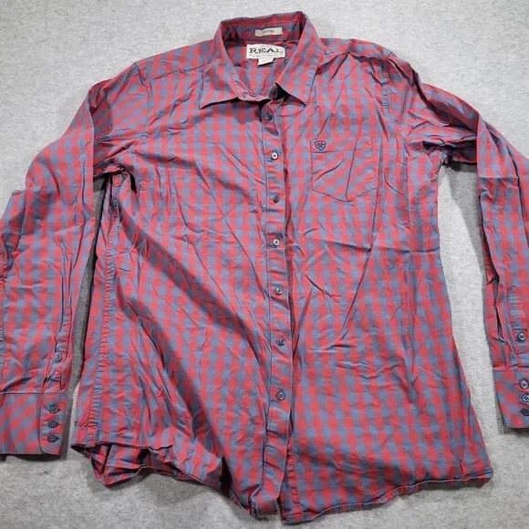 Ariat Kirby Stretch Women XL Fitted Red (Pinkish) Blue Gingham Long Sleeve Shirt - Picture 6 of 12